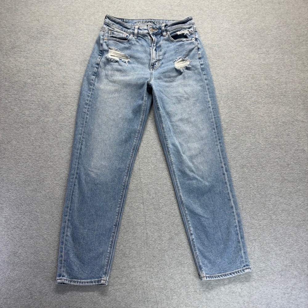 American Eagle Jeans Womens 4 Blue Mom Straight Distressed Medium Wash Denim